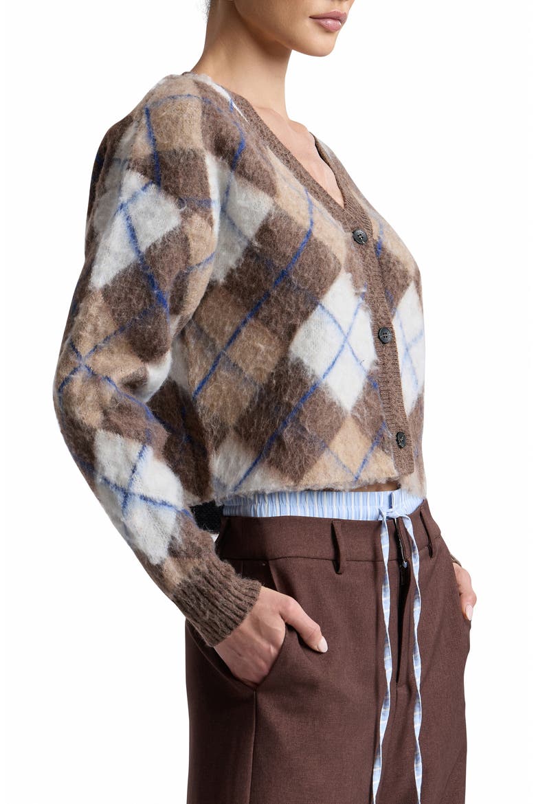 Argyle Jacquard Cardigan, Alternate, color, BROWN ARGYLE