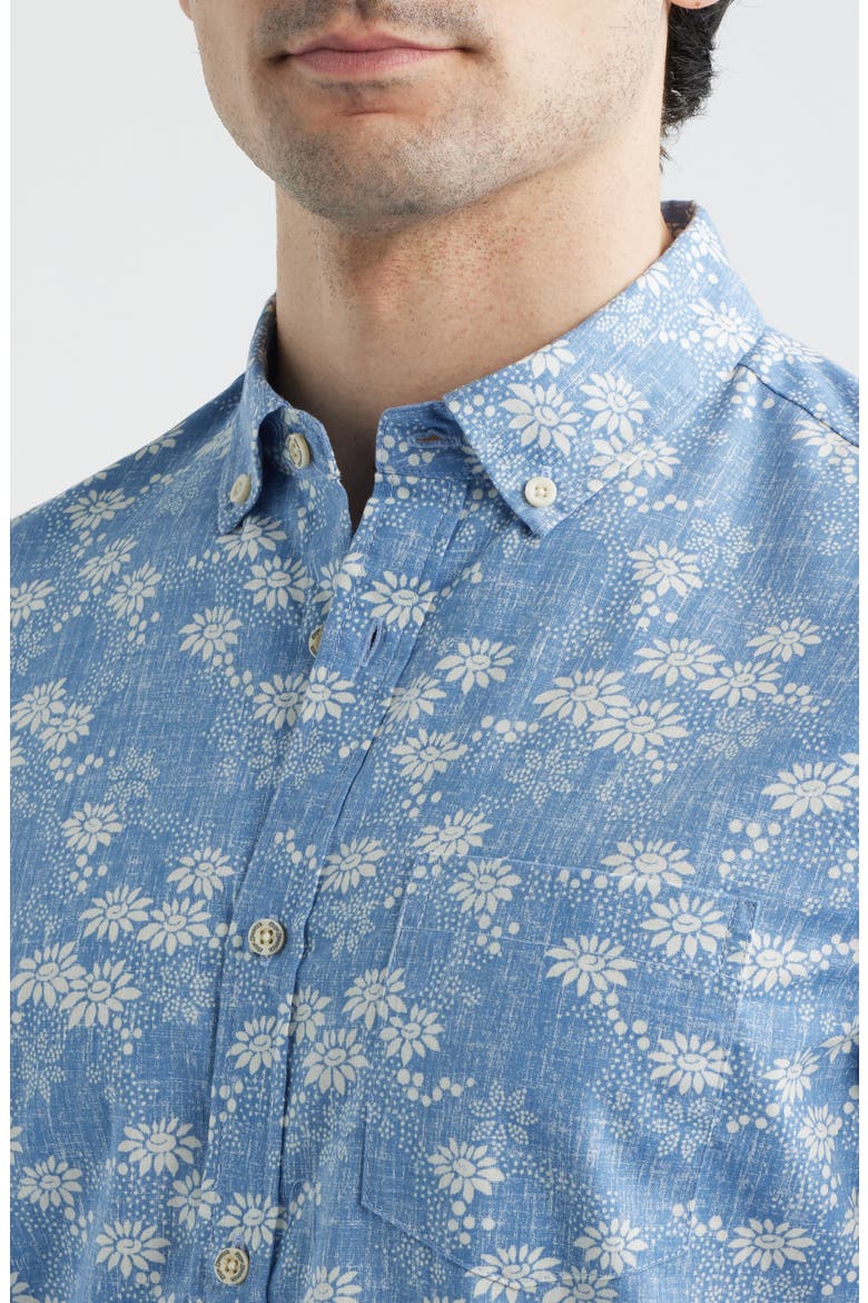 Kyoto Spring Floral Short Sleeve Cotton Blend Button-Down Shirt, Alternate, color, RIVIERA BLUE