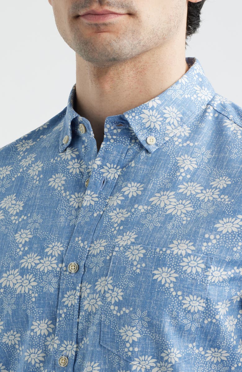 Reyn Spooner Kyoto Spring Floral Short Sleeve Cotton Blend Button-Down Shirt, Alternate, color, Riviera Blue