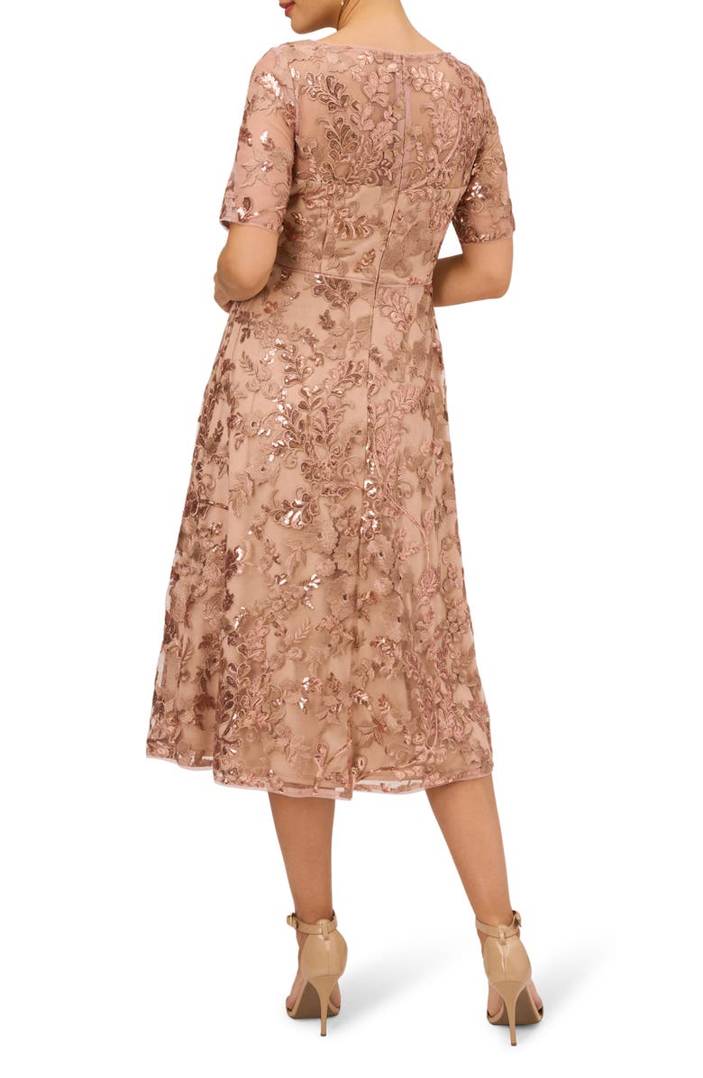 Adrianna Papell Embroidered Sequin Midi Fit & Flare Dress, Alternate, color, 