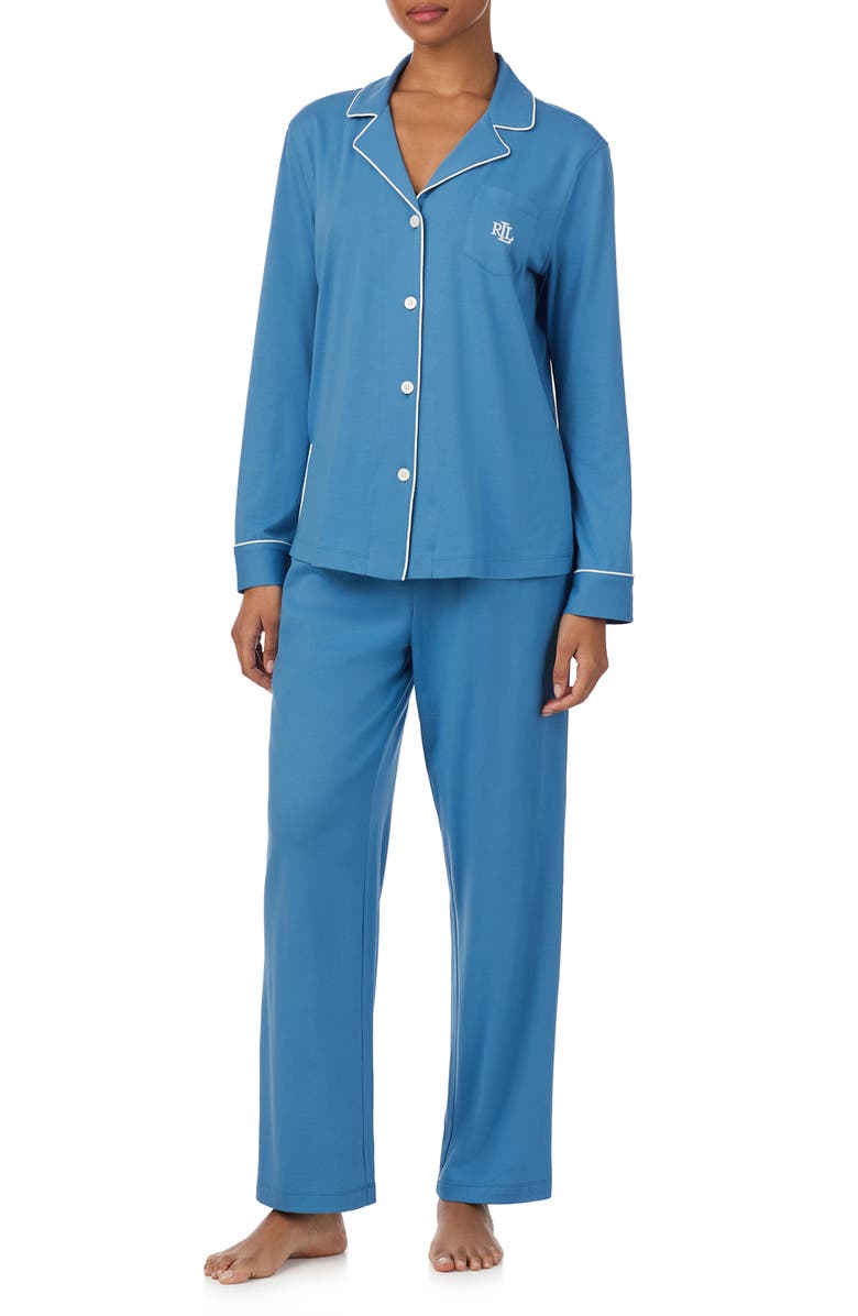 Lauren Ralph Lauren Solid Cotton & Modal Pajamas, Main, color, Blue