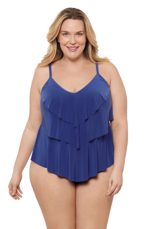 Triple Ruffle Tier Adjustable Tankini Swimsuit Top