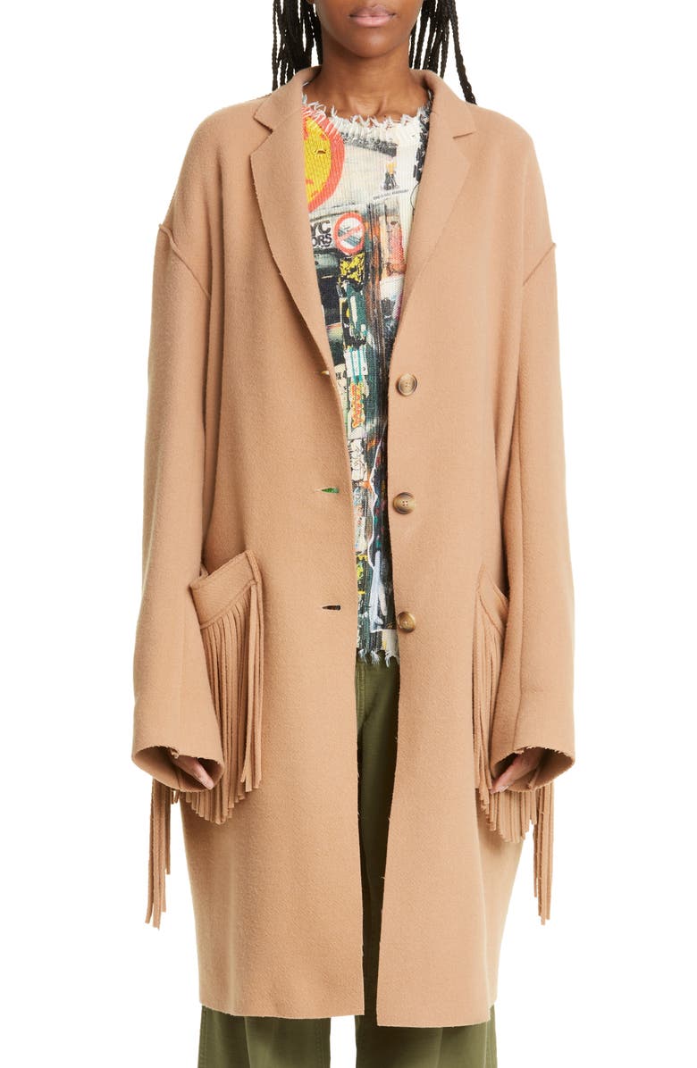Fringe Trim Wool Blend Coat