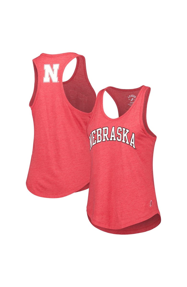 LEAGUE COLLEGIATE WEAR Women's League Collegiate Wear Heather Scarlet Nebraska Huskers Two-Hit Intramural Tri-Blend Scoop Neck Racerback Tank Top, Main, color,