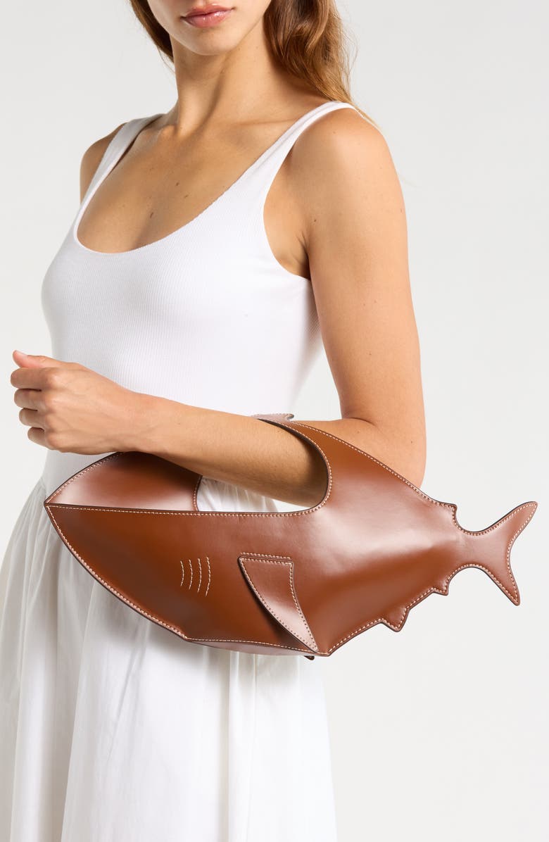 STAUD Leather Shark Bag, Alternate, color, Tabacco