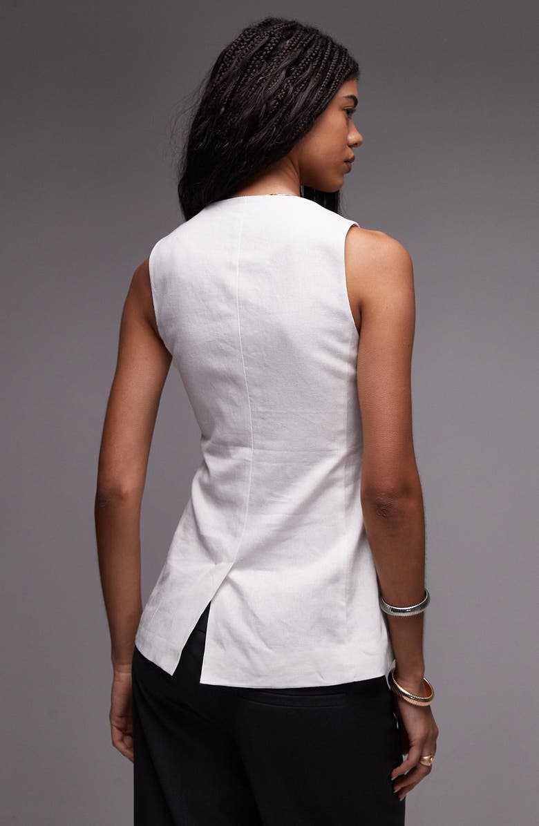 Topshop Linen Blend Button-Up Vest, Alternate, color,