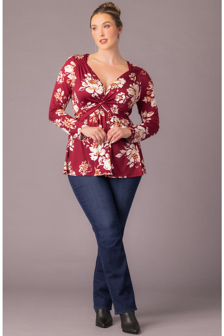 Abigail Long Sleeve Twist Front Top, Alternate, color, RED SCATTERED FLORALS