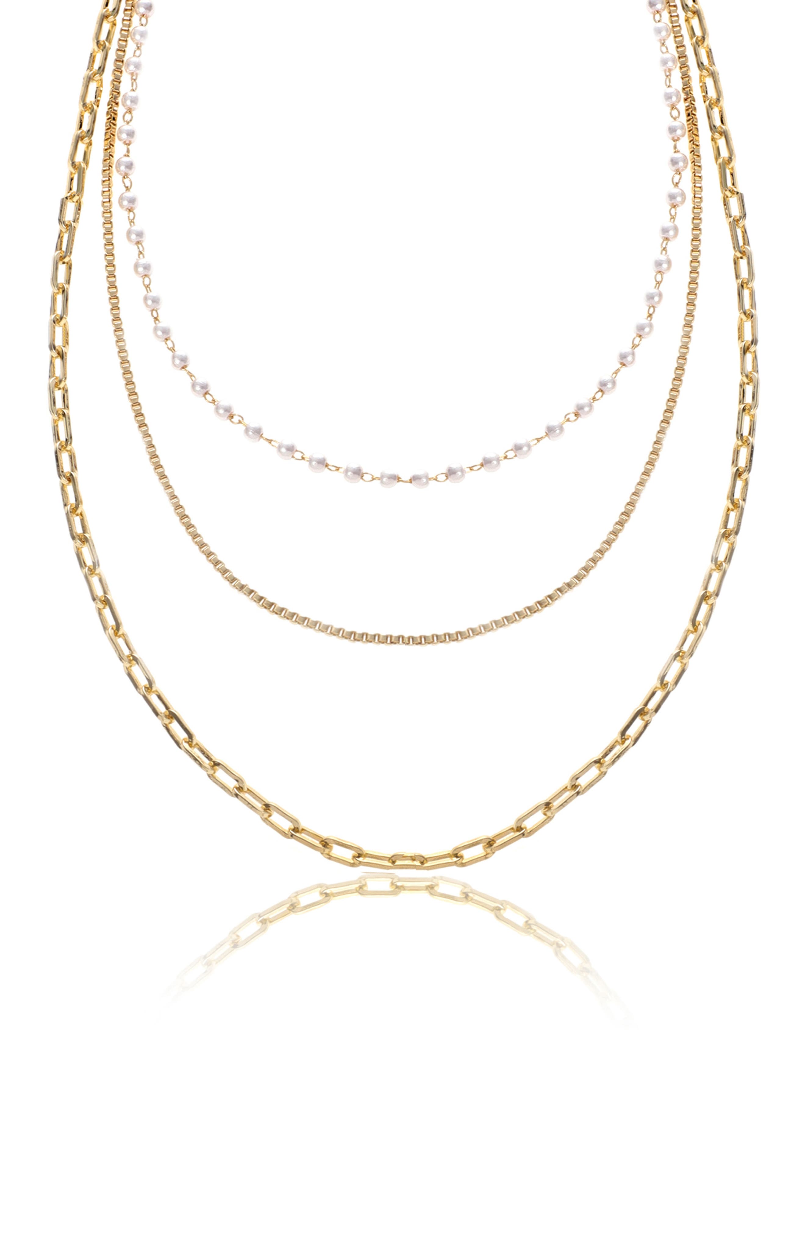 Ettika Faux Pearl Chain Layered Necklace