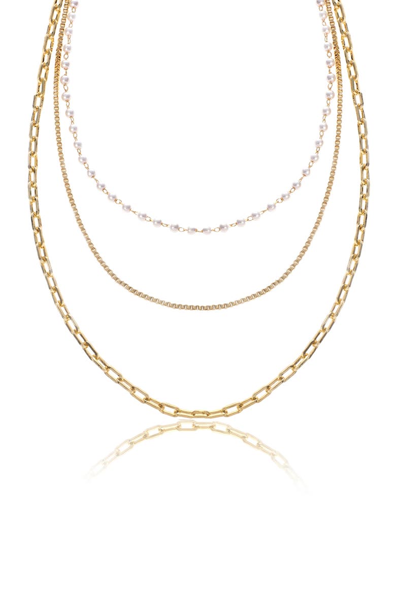 Faux Pearl Chain Layered Necklace, Main, color, GOLD