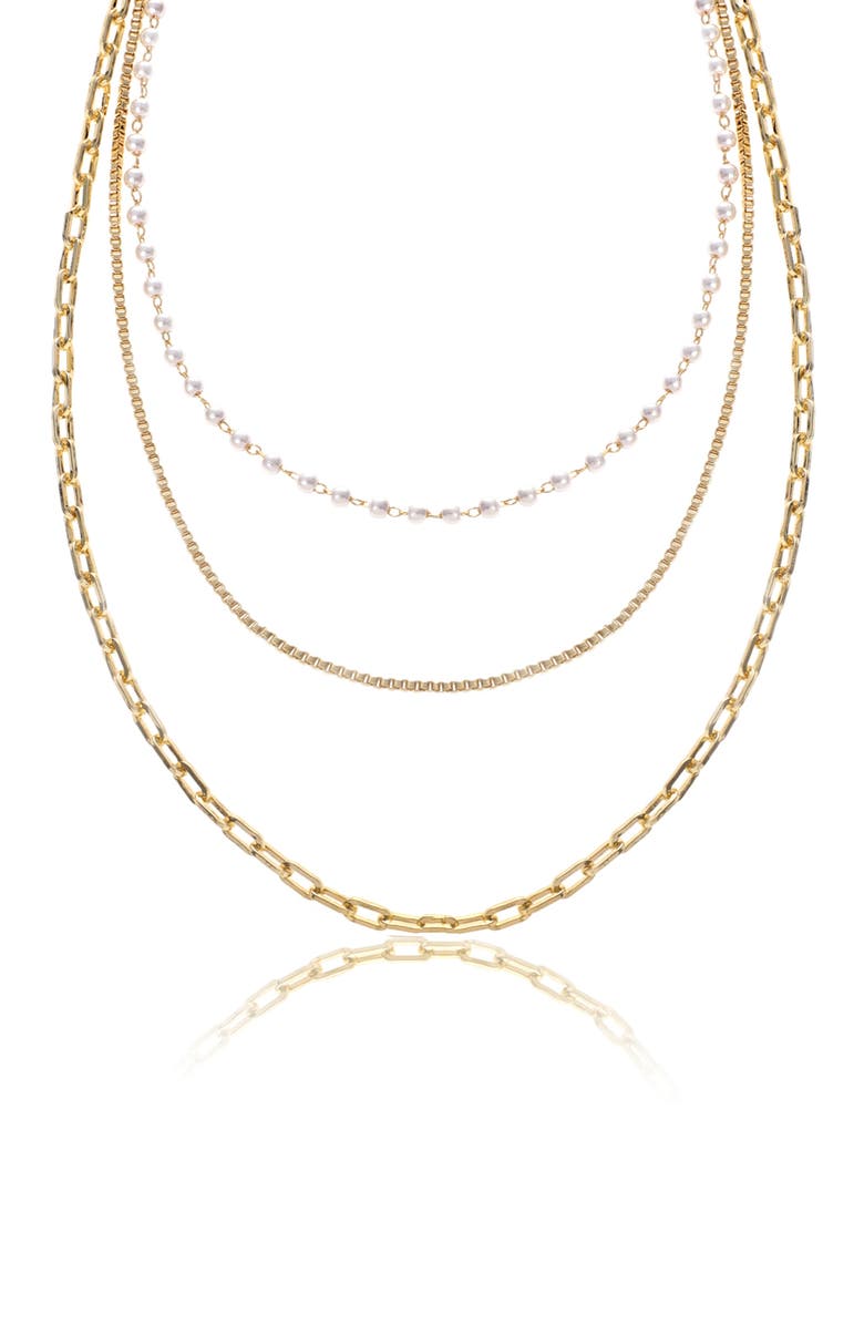 Ettika Faux Pearl Chain Layered Necklace, Main, color, Gold