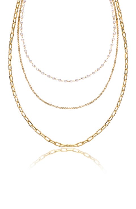 Faux Pearl Chain Layered Necklace