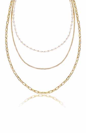 Ettika Faux Pearl Chain Layered Necklace
