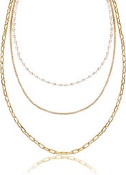Ettika Faux Pearl Chain Layered Necklace