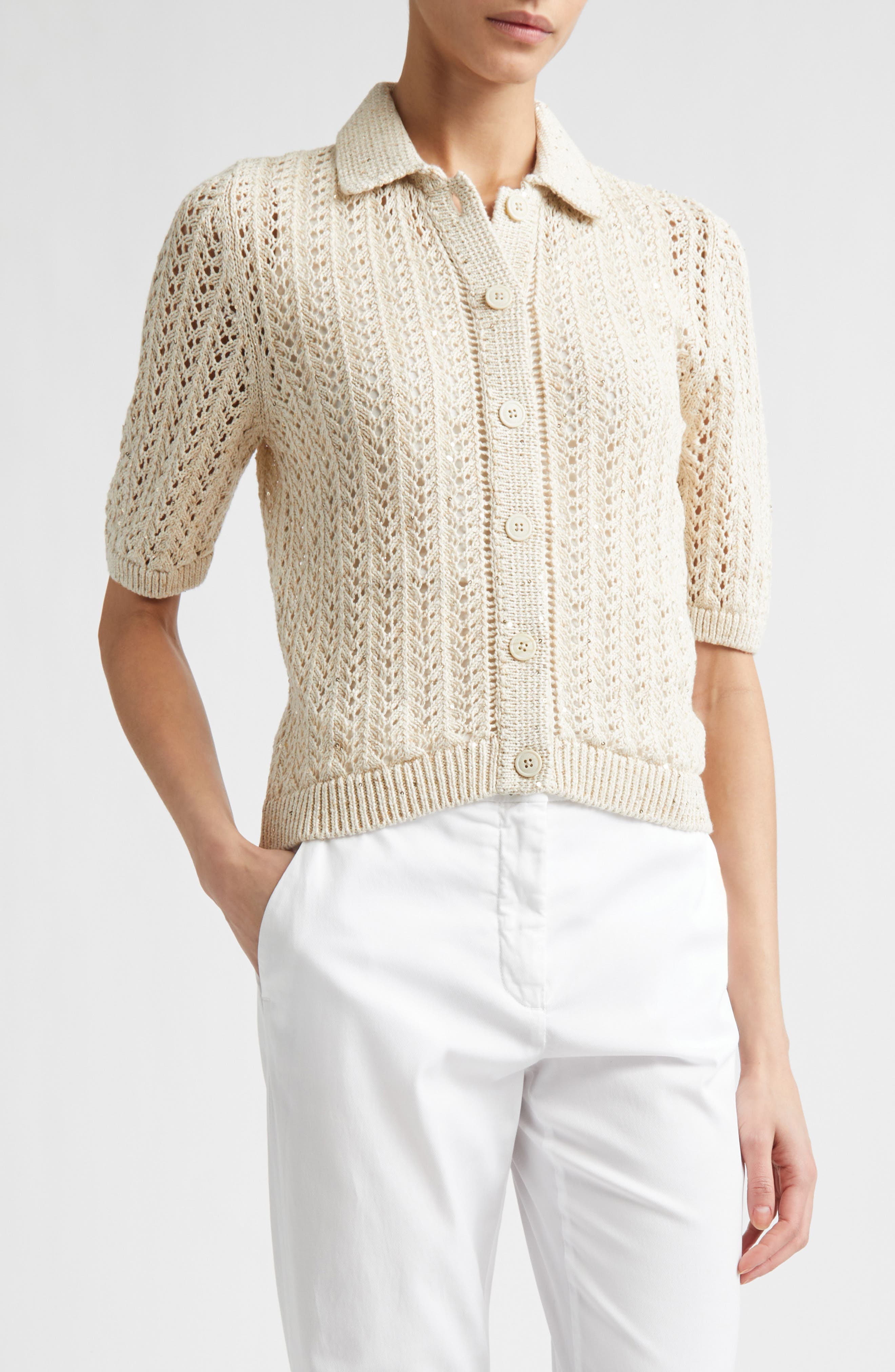 Open Stitch Cotton & Linen Blend Polo - image 5