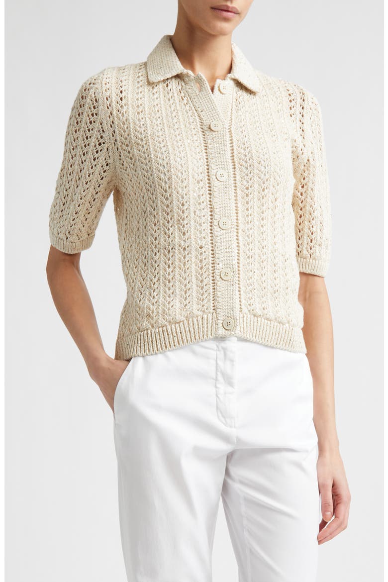 Open Stitch Cotton & Linen Blend Polo, Main, color, 00 IVORY