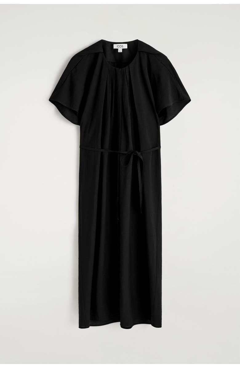 COS Pleated Belted Midi Dress, Alternate, color, Black