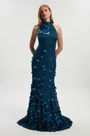 Karen Millen Crystal Rosette Halter-Neck Maxi Dress