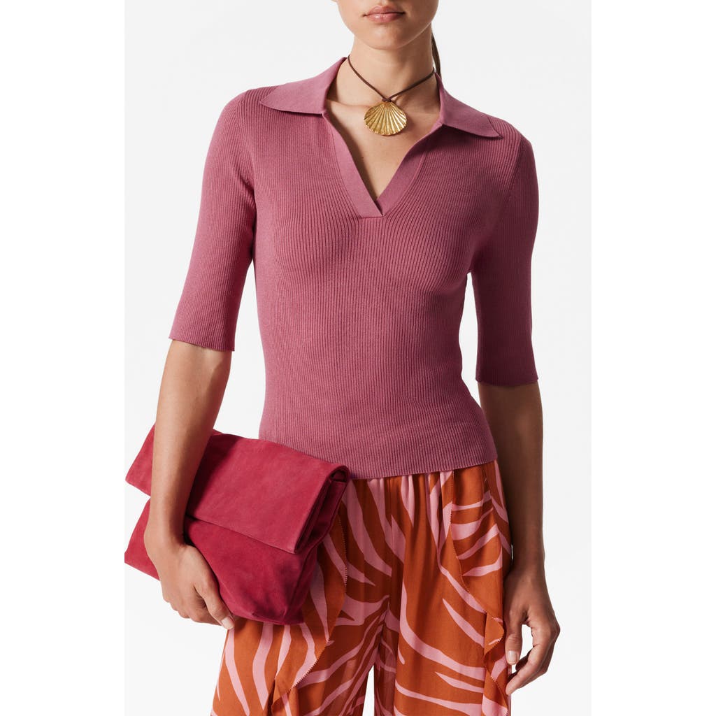 & Other Stories Knit Ribbed Top With Polo Collar In Pink