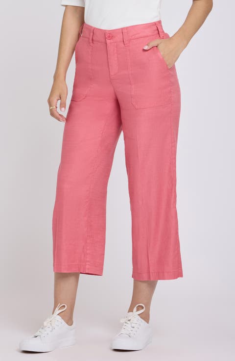 Linen Blend Crop Wide Leg Pants
