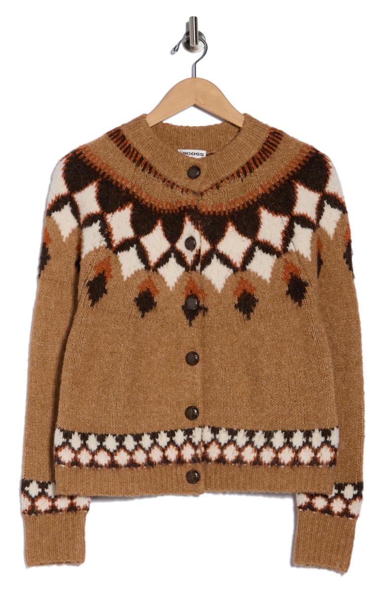 Vigoss Fair Isle Cardigan, Alternate, color, Brown