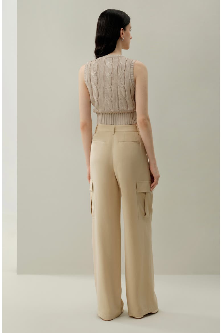 Women's Cable Knit Tussah Silk Cropped Top, Alternate, color, Beige