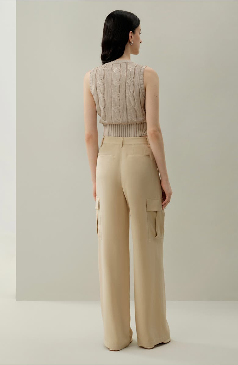 Lilysilk Cable Knit Tussah Silk Cropped Top, Alternate, color, Beige