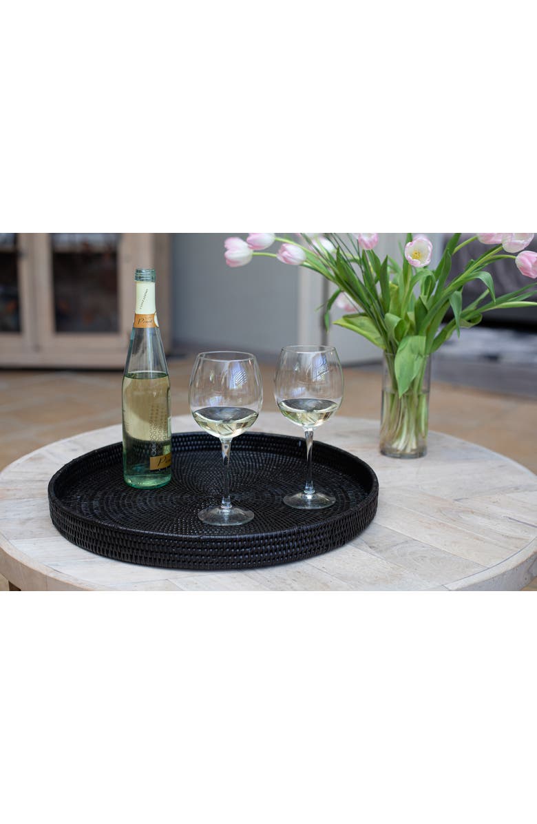 Artifacts Trading Company<sup>™</sup> Artifacts Rattan Round Serving / Ottoman Tray, Alternate, color, Tudor Black