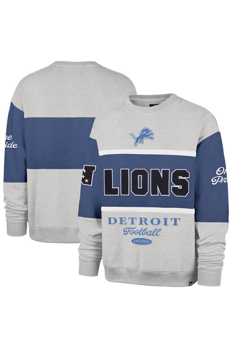 Men's '47 Blue/Heather Gray Detroit Lions Blockfield Maximalist Sweatshirt, Main, color, Blue