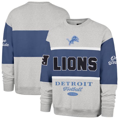 Men's '47 Blue/Heather Gray Detroit Lions Blockfield Maximalist Sweatshirt