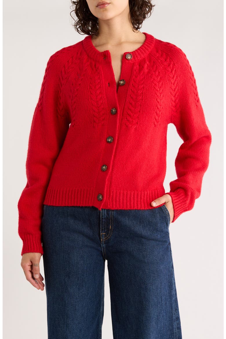 Everly Cable Stitch Cardigan, Main, color, CHERRY RED