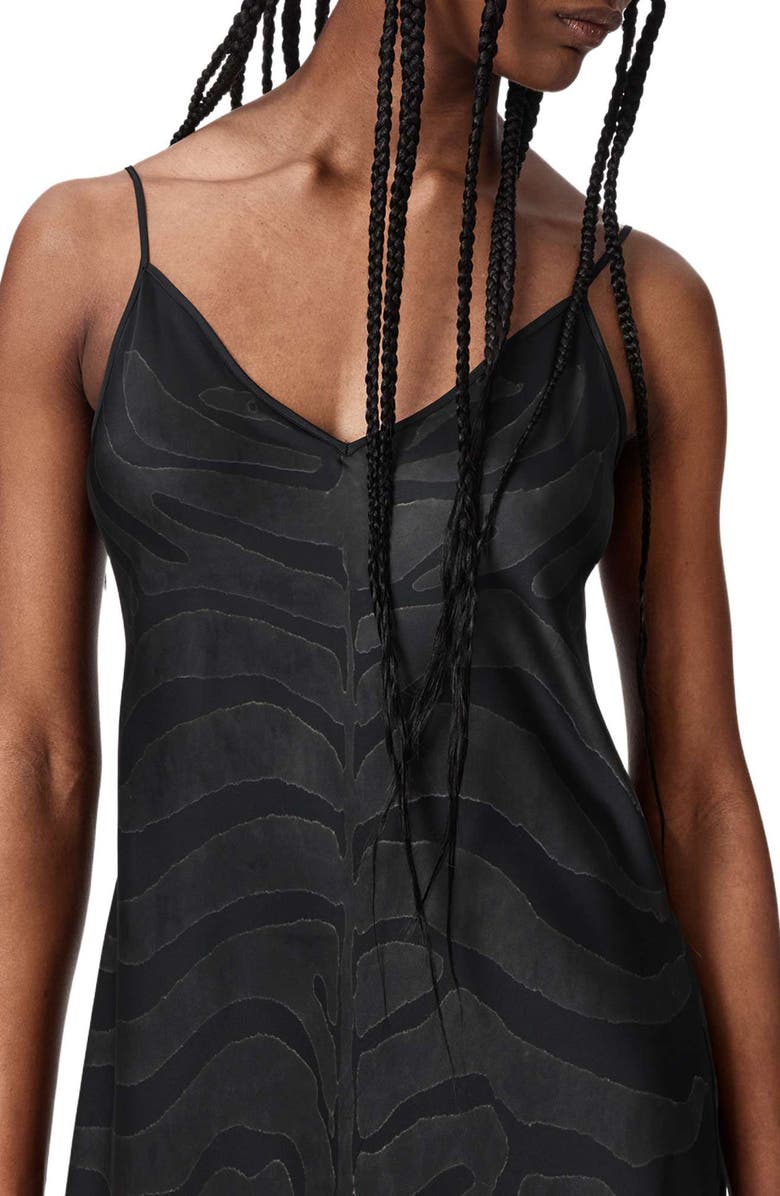 AllSaints Leona Handkerchief Hem Maxi Slipdress, Alternate, color, Zebra Black