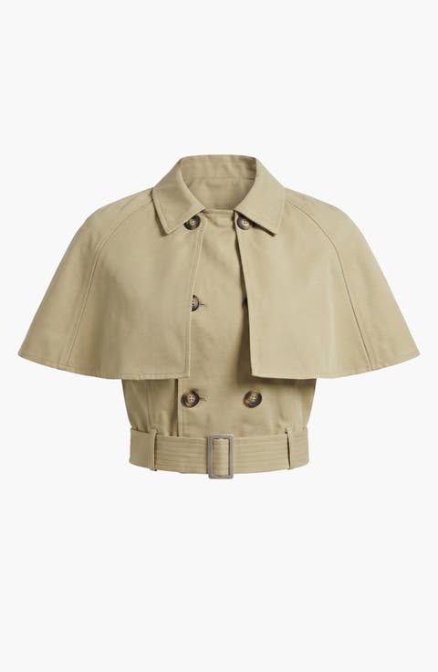 Convertible Cape Trench Vest with Double Breasted Front and Belt