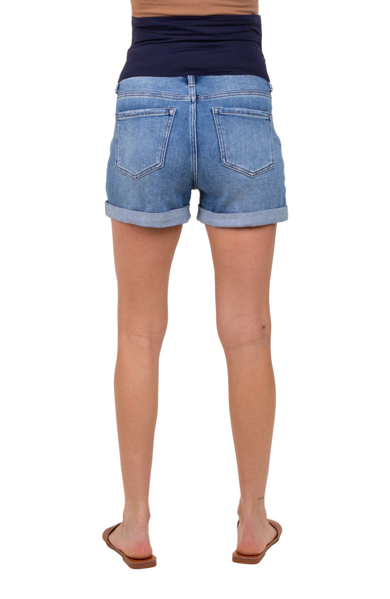 PinkBlush Distressed Rolled Cuff Maternity Jean Shorts, Alternate, color, Navy Blue