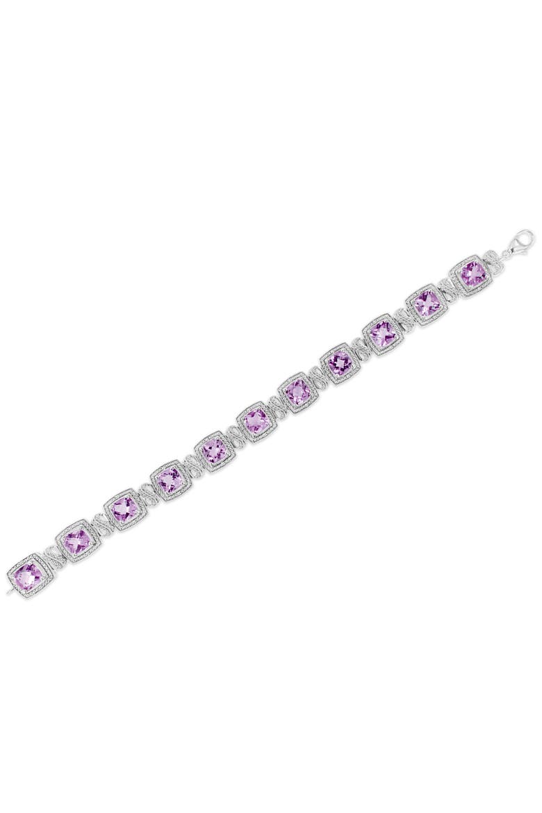 Silver 7x7 mm Cushion Purple Amethyst and 1/10 cttw Diamond Tennis Bracelet, Alternate, color, White