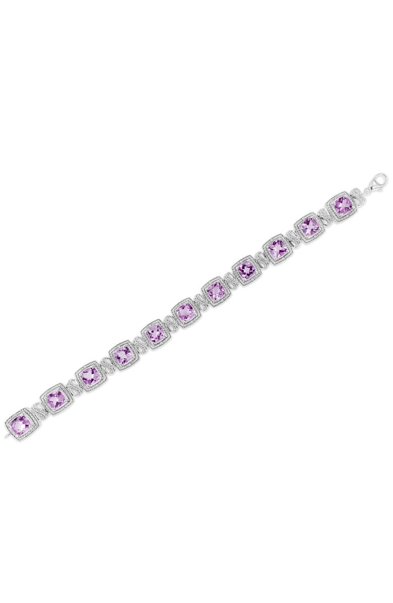 Haus of Brilliance Silver 7x7 mm Cushion Purple Amethyst and 1/10 cttw Diamond Tennis Bracelet, Alternate, color, White