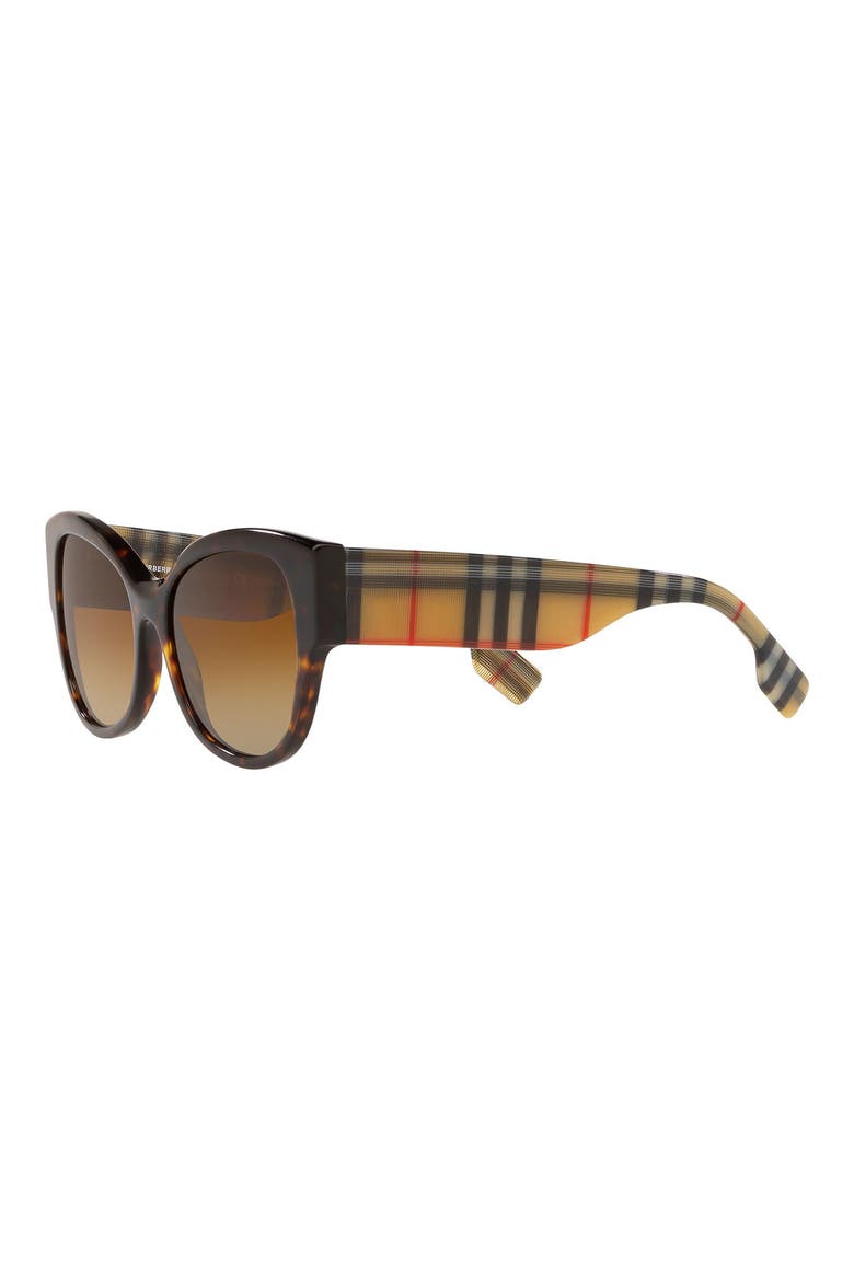 54mm Check Detail Polarized Gradient Cat Eye Sunglasses, Alternate, color, DARK HAVANA/ BROWN GRAD