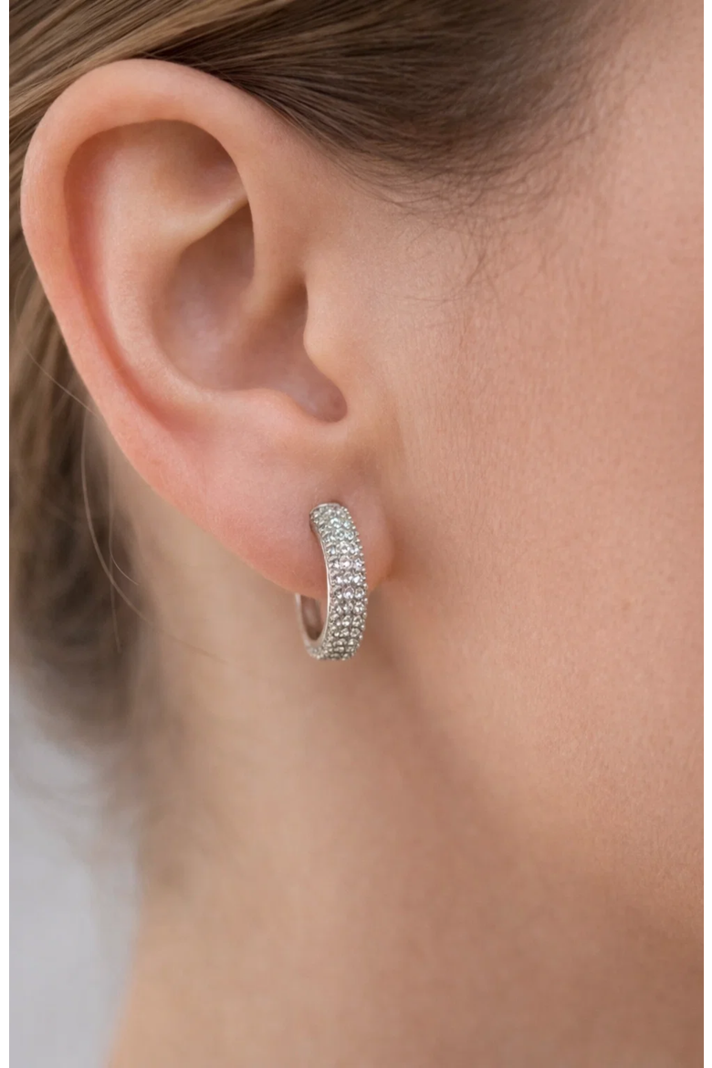 Nadia Pavé Huggie Hoop Earrings, Alternate, color, Silver