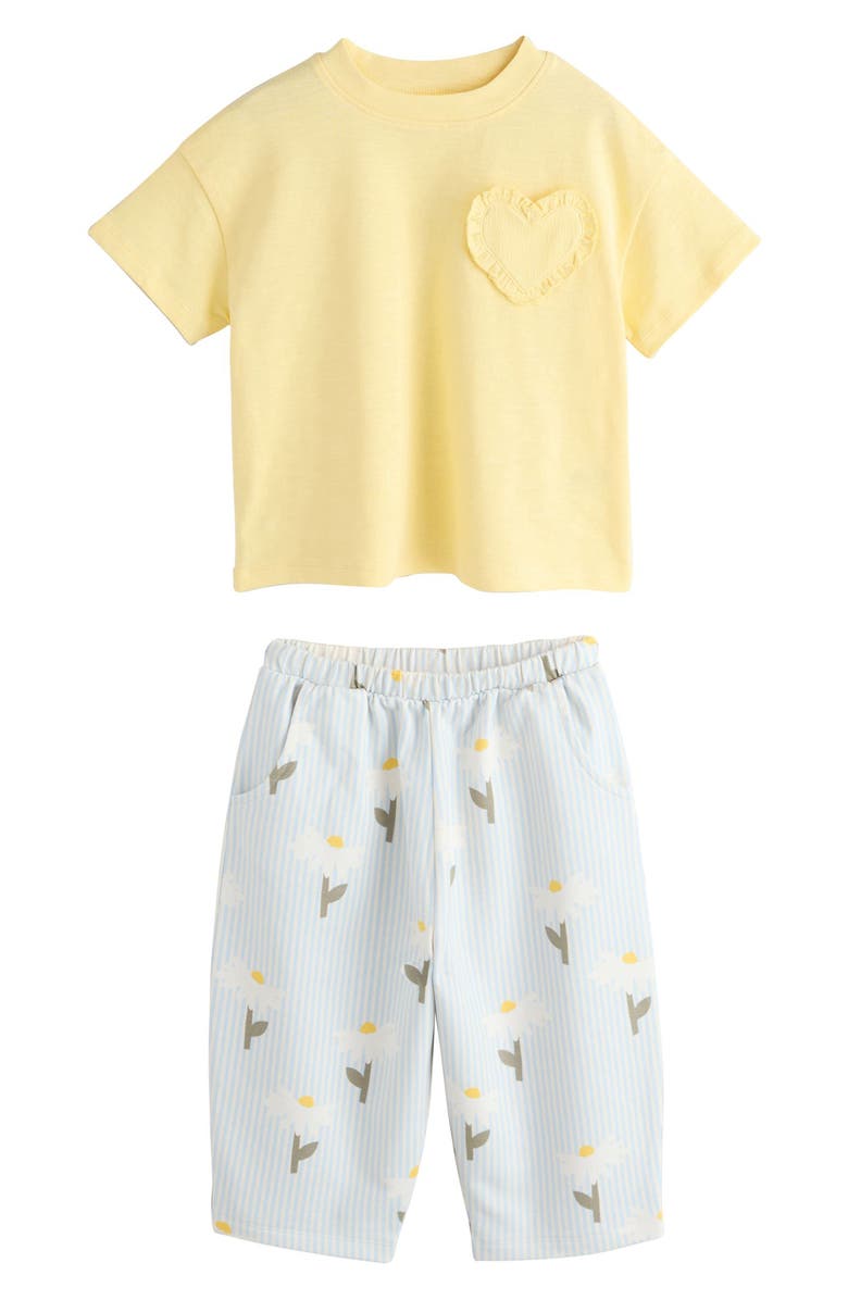 NEXT Kids' Heart Pocket T-Shirt & Floral Pants Set, Main, color, Yellow