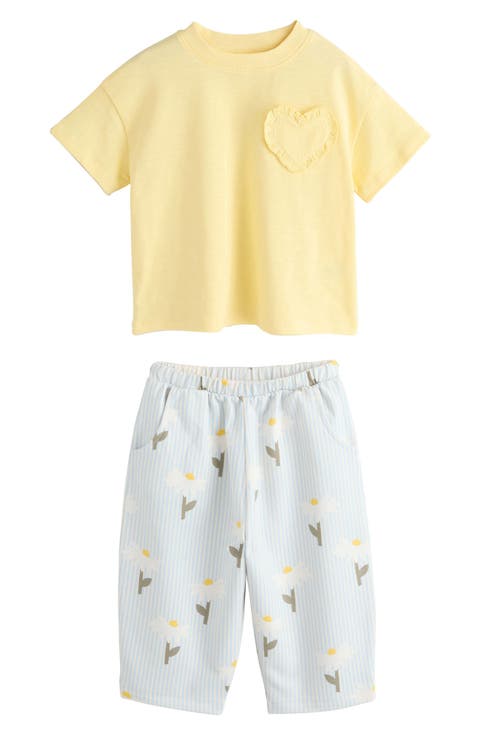 Kids' Heart Pocket T-Shirt & Floral Pants Set (Toddler & Little Kid)