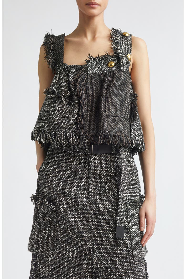Crop Mixed Tweed Camisole, Main, color, BLACK