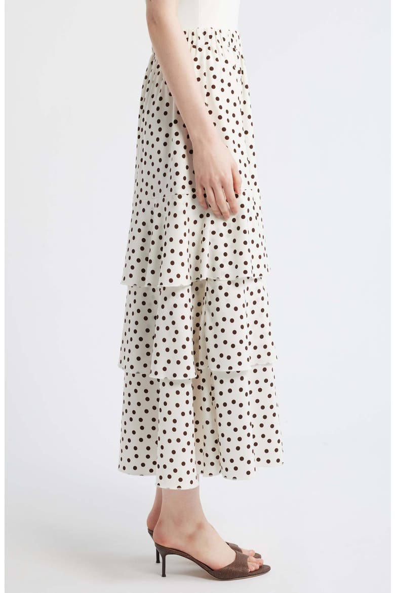Tiered Polka Dot Midi Skirt, Alternate, color, WHITE/ DARK CHOCOLATE