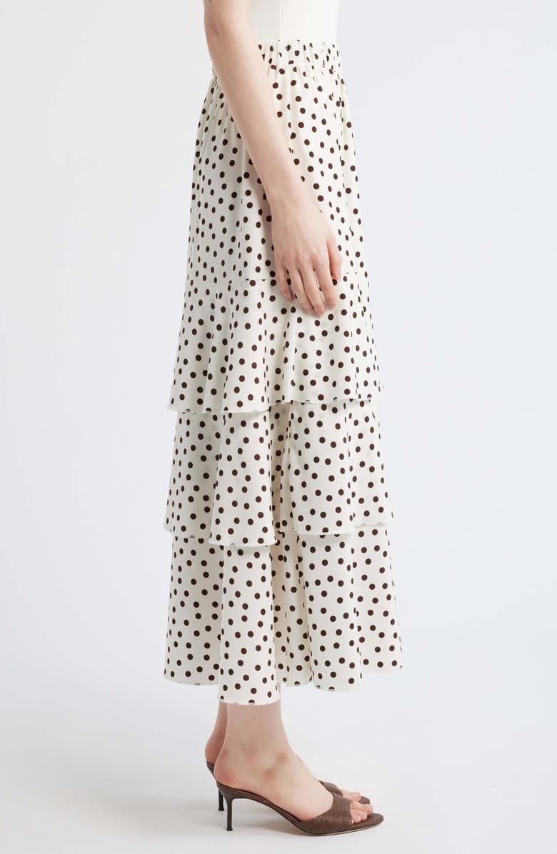 Anne Klein Tiered Polka Dot Midi Skirt, Alternate, color, White/ Dark Chocolate