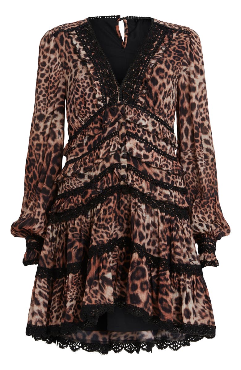 AllSaints Zora Evita Animal Print Balloon Sleeve Dress, Alternate, color,
