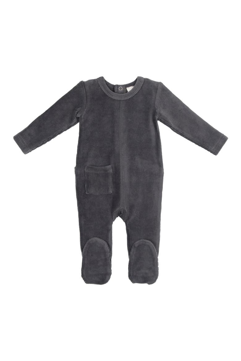 Velour Rib Cotton Blend Footie, Main, color, SLATE