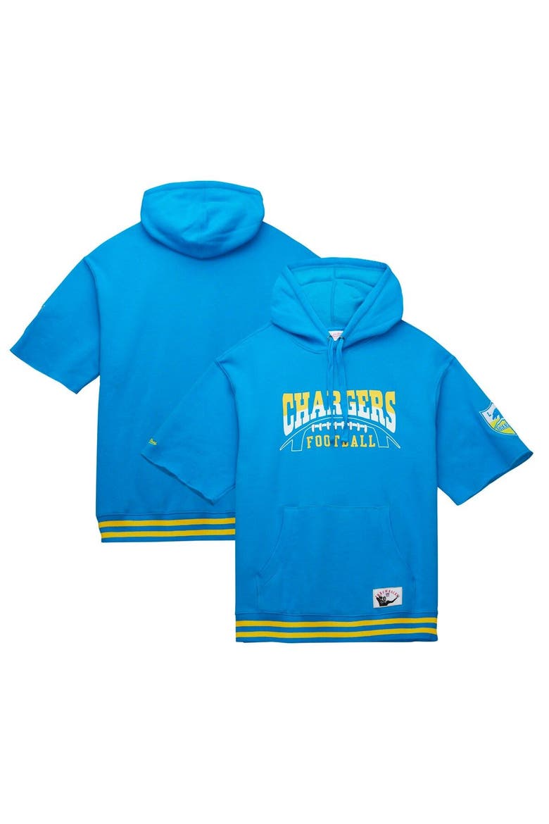 Men's Mitchell & Ness Powder Blue Los Angeles Chargers Pre-Game Short Sleeve Pullover Hoodie, Main, color, Powder Blue