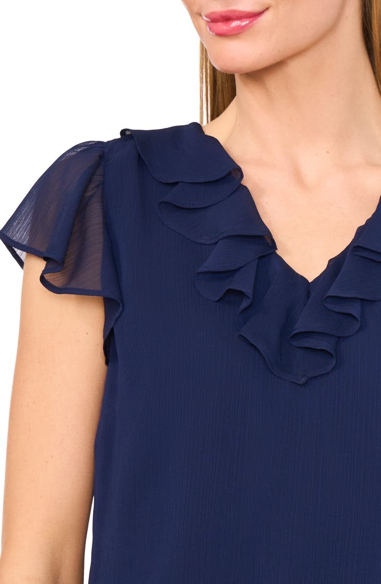 CeCe Ruffle Trim Yoryu Top, Alternate, color, Classic Navy