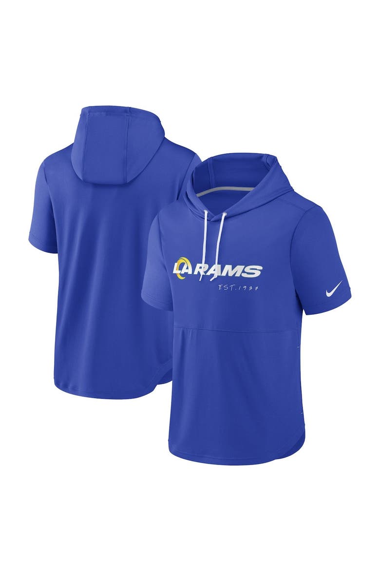 Men's Nike Royal Los Angeles Rams Short Sleeve Pullover Hoodie, Main, color, Royal