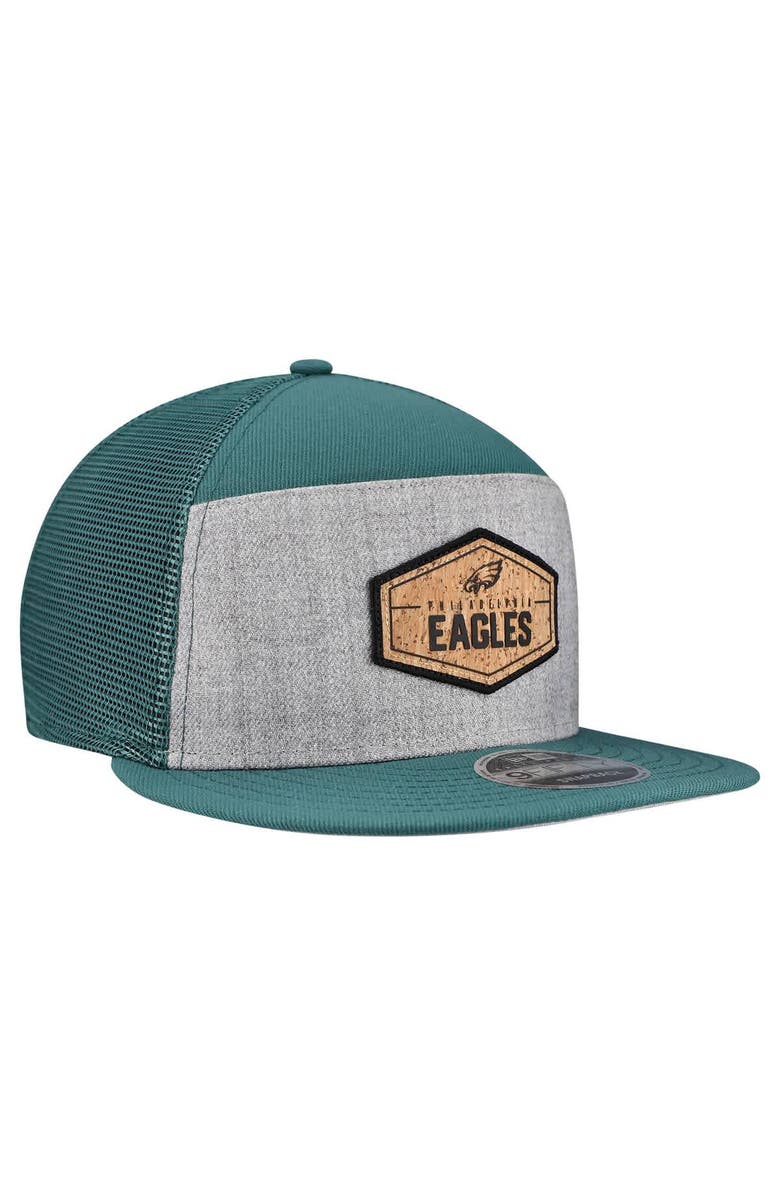 New Era Men's New Era  Gray/Midnight Green Philadelphia Eagles Cork Split Panel 9FIFTY Trucker Snapback Hat, Alternate, color, Gray