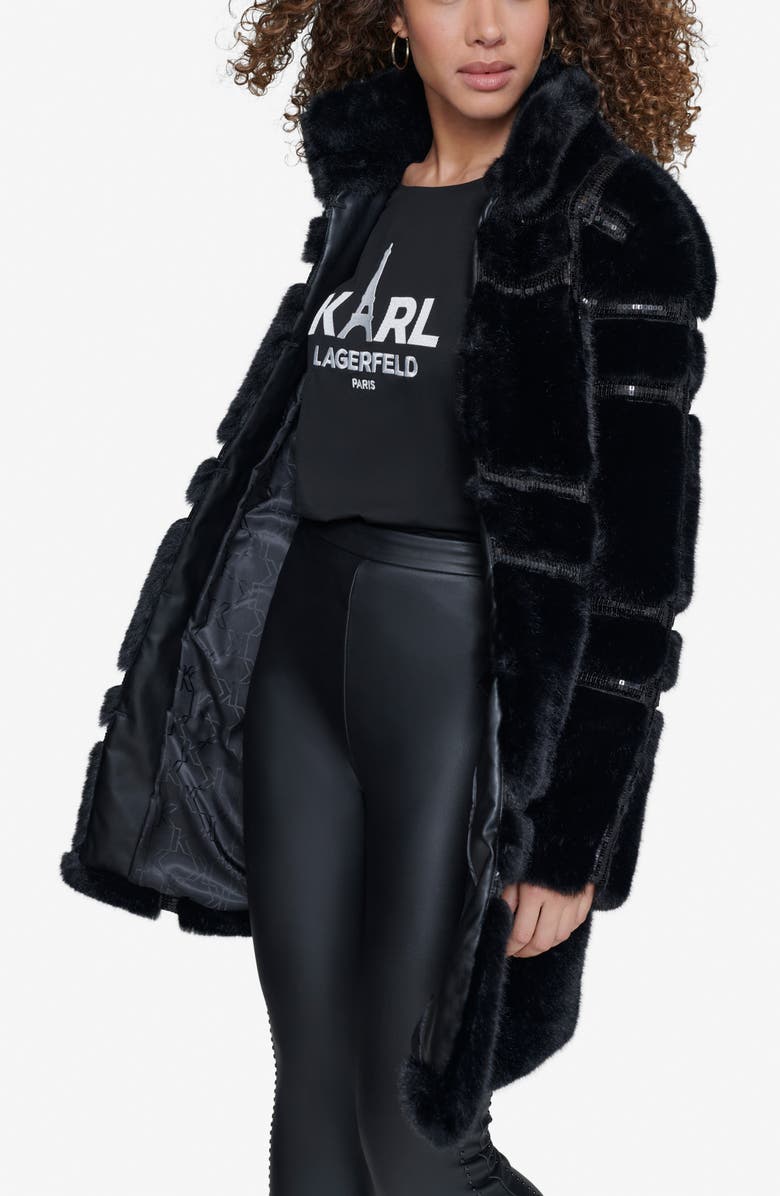 KARL LAGERFELD PARIS Sequin Detail Faux Fur Coat, Alternate, color, 