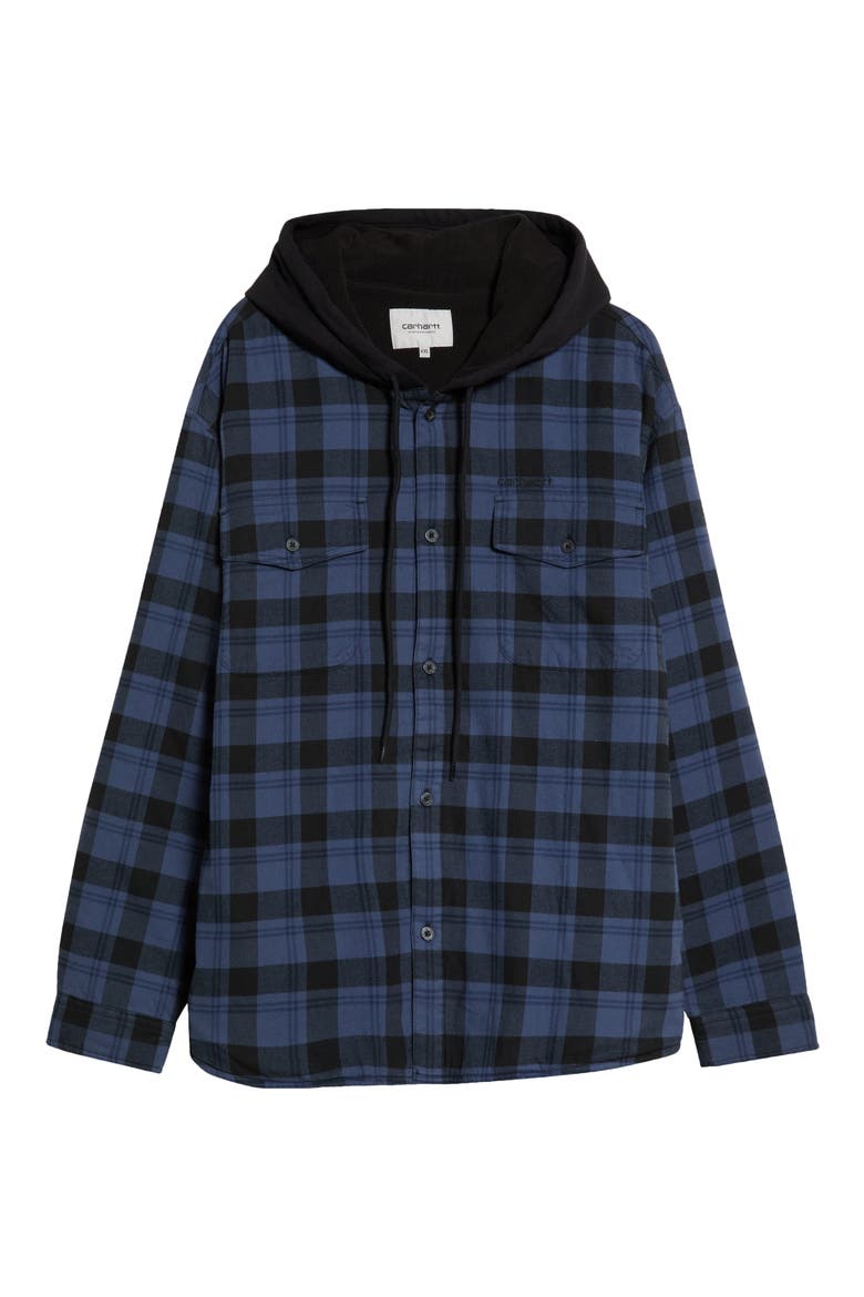Cobrin Hooded Flannel Shirt Jacket, Main, color, COBRIN CHECK, BLUE